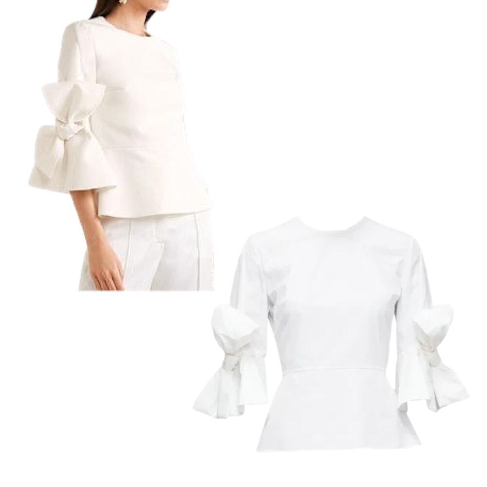 ROKSANDA, 'Kemi' Peplum Top, Bow Sleeve, Cotton Poplin, White, Size 8 UK, 4 US